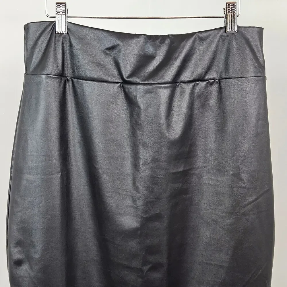 Skims Faux Leather Skirt Swim Cover-Up Long Black |‎ Women's XL | MINOR FLAWS